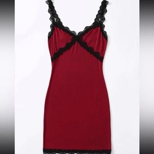 Lace trim Red Bodycon Dress